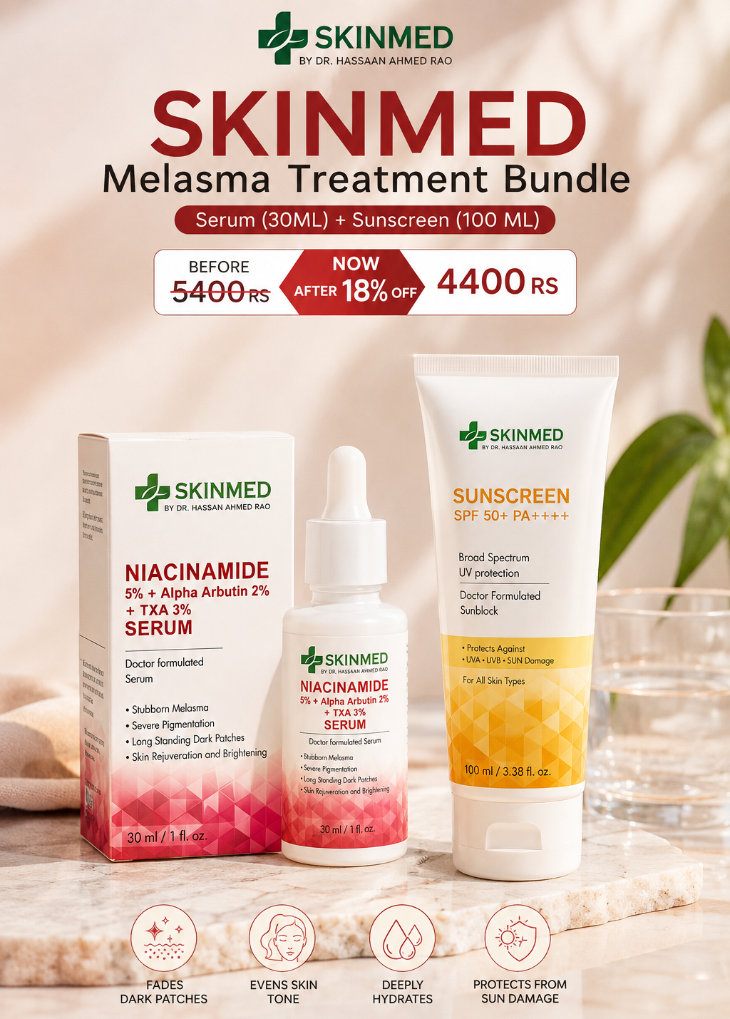 SKINMED Melasma Bundle ( 18 % Off ) Made Under SKINMED PHARMA | For All Types of Stubborn, Long Standing, Treatment Resistant Pigmentation & Melasma , Skin Rejuvenation & Wrinkling - COD & Free Delivery 🚚